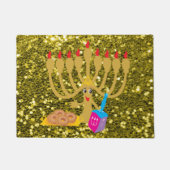 Cute Menorah & Dreidel Gold Faux Glitter Deurmat (Voorkant)