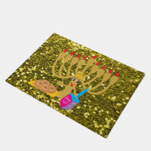 Cute Menorah & Dreidel Gold Faux Glitter Deurmat (Schuin)