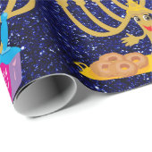 Cute Menorah & Dreidels Blue Faux Glitter Hanukkah Cadeaupapier (Rol Hoek)