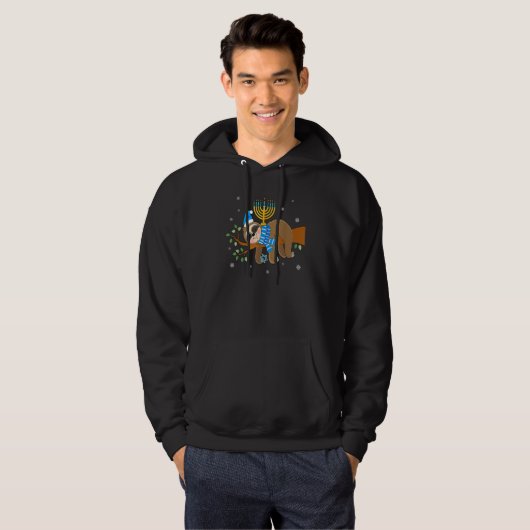 Cute Menorah Hanukkah Sloth Chanukah Hoodie (Voorkant volledig)