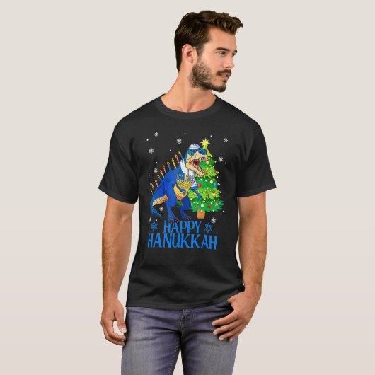 Cute Menorasaurus Rex Dinosaur Tree Christmas Happ T-shirt (Voorkant volledig)