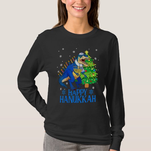 Cute Menorasaurus Rex Dinosaur Tree Christmas Happ T-shirt (Voorkant)