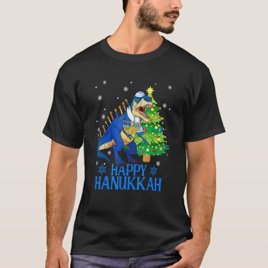 Cute Menorasaurus Rex Dinosaur Tree Kerstapp T-shirt (Voorkant)