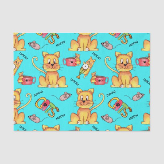 Cute Meow Cats Aqua Tissuepapier (Voorkant)