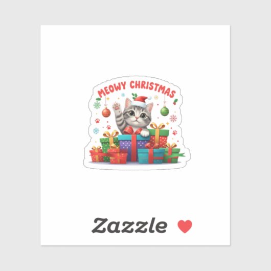 Cute Meow Christmas Kitty Sticker (Vel)