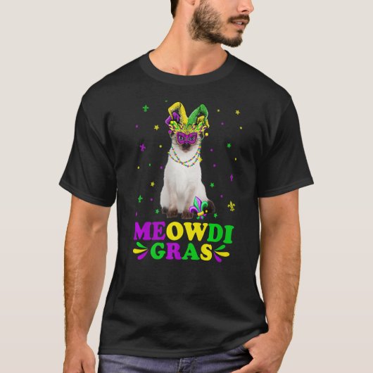 Cute Meowdi Gras Siamese Cat Carnival Masker Mardi T-shirt (Voorkant)