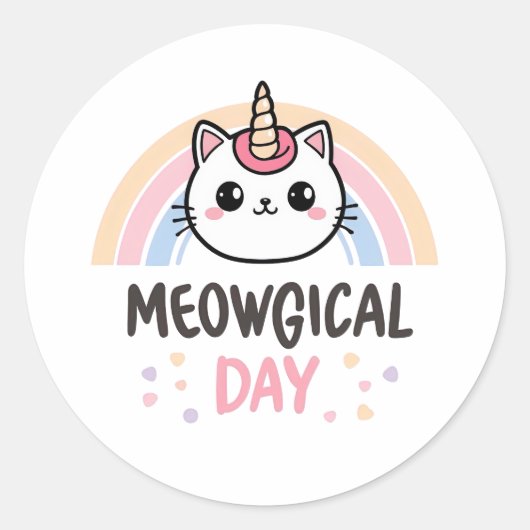 Cute "Meowgical Day" Caticorn Ronde Sticker (Voorkant)