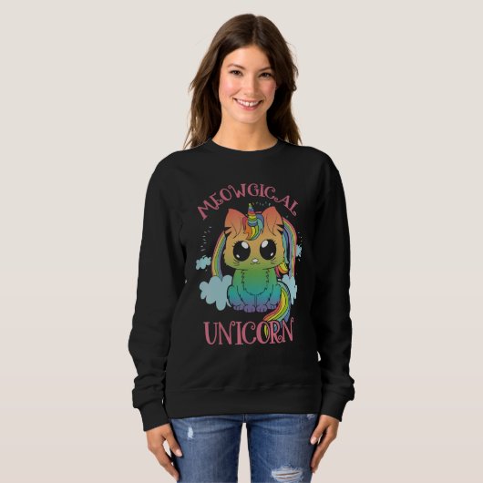 Cute Meowgical Unicorn Cat Magic Colourful Rainbow Trui (Voorkant volledig)