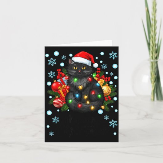 Cute Meowy Christmas Black Cat Santa Hat Xmas Wome Kaart (Voorkant)
