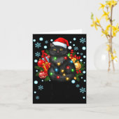 Cute Meowy Christmas Black Cat Santa Hat Xmas Wome Kaart (Gele Bloem)
