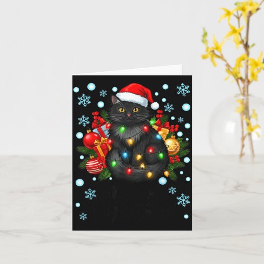 Cute Meowy Christmas Black Cat Santa Hat Xmas Wome Kaart (Gele Bloem)