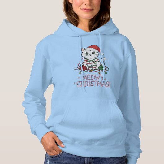 Cute Meowy Christmas Cat Hoodie (Voorkant)