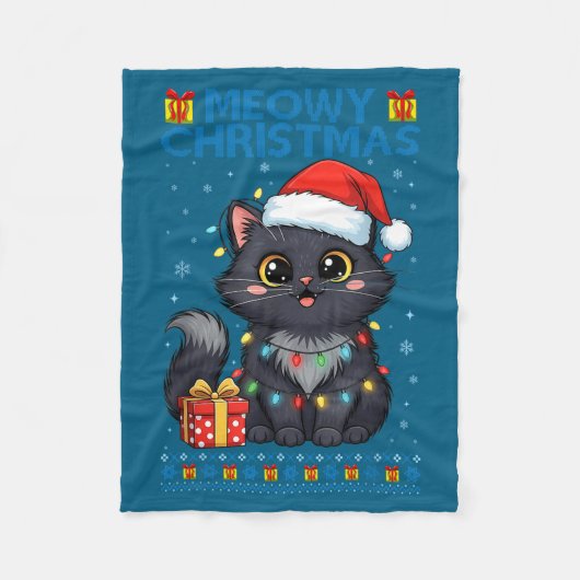 Cute Meowy Christmas Cat – Kawaii Holiday Kitty Te Fleece Deken (Voorkant)