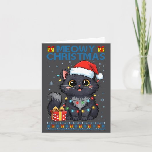 Cute Meowy Christmas Cat – Kawaii Holiday Kitty Te Kaart (Voorkant)