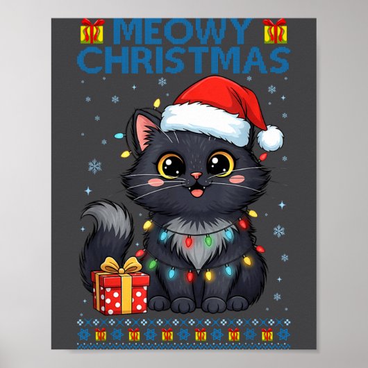 Cute Meowy Christmas Cat – Kawaii Holiday Kitty Te Poster (Voorkant)