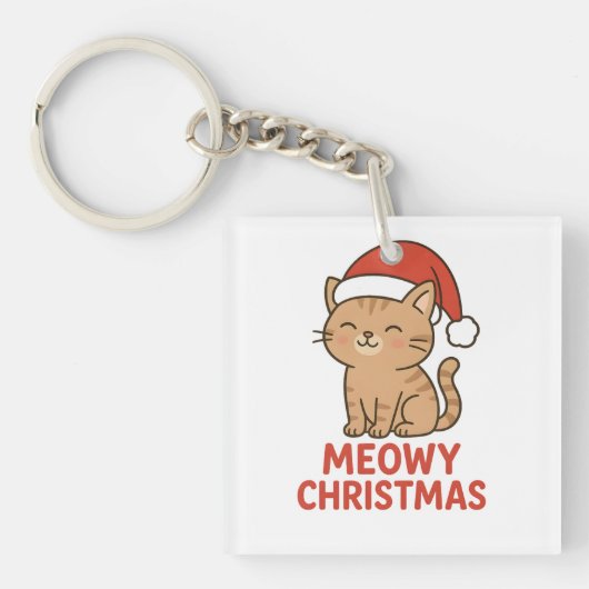 Cute Meowy Christmas Cat Santa Hat Sleutelhanger (voorkant)