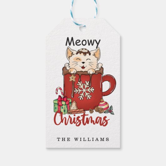 Cute Meowy kerstchocolade koffie Cadeaulabel (Achterkant)