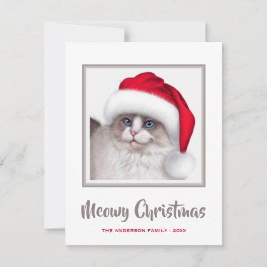 Cute Meowy kerstkat en Santa Hat Feestdagenkaart (Voorkant)