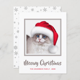 Cute Meowy kerstkat en Santa Hat Feestdagenkaart