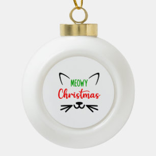 Cute Meowy kerstkat Face Keramische Bal Ornament