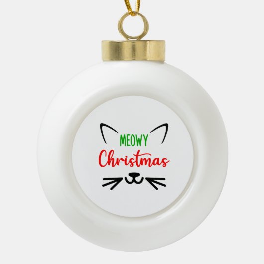 Cute Meowy kerstkat Face Keramische Bal Ornament (Voorkant)