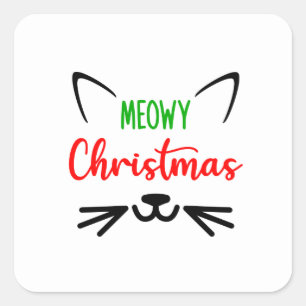Cute Meowy kerstkat Face Vierkante Sticker
