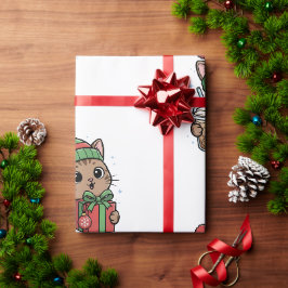 Cute Meowy Kerstkat Iced Latte Patroon Wrappi Cadeaupapier