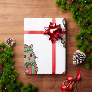 Cute Meowy Kerstkat Iced Latte Patroon Wrappi Cadeaupapier