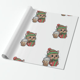 Cute Meowy Kerstkat Iced Latte Patroon Wrappi Cadeaupapier