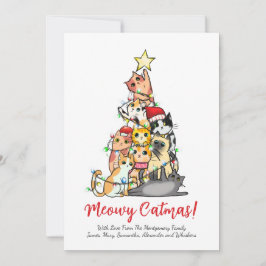 Cute Meowy Kerstkat Kerstboom Feestdagenkaart