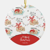 Cute Meowy kerstkat met voornaam Kerstmis Keramisch Ornament (Voorkant)