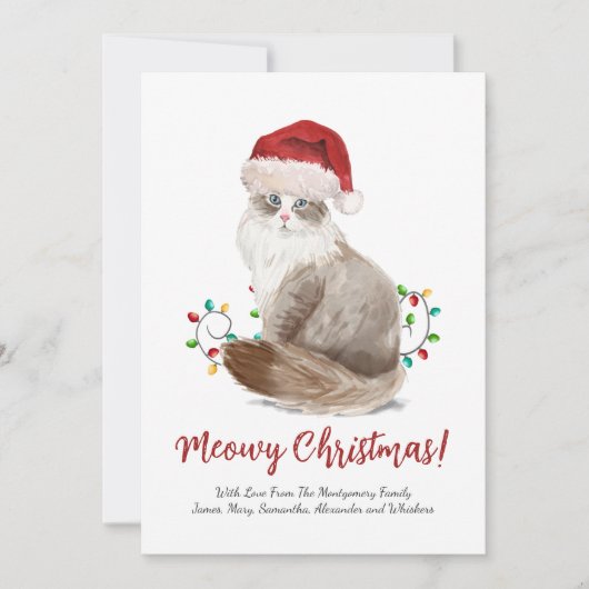 Cute Meowy kerstkat Santa Hat Custom Feestdagenkaart (Voorkant)
