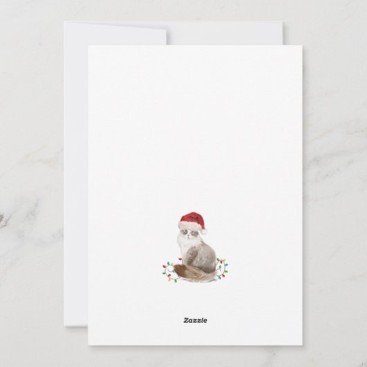 Cute Meowy kerstkat Santa Hat Custom Feestdagenkaart (Achterkant)