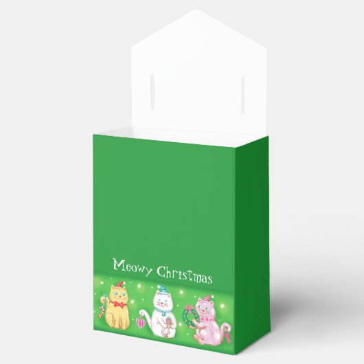 Cute Meowy kerstkatten Green Bedankdoosjes (Geopend)