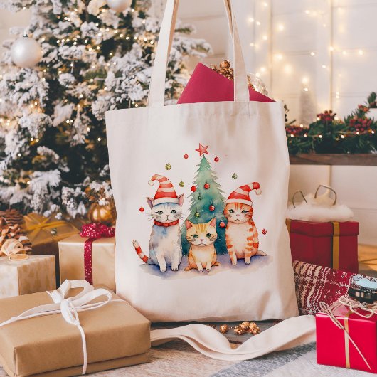 Cute Meowy kerstkatten Tote Bag