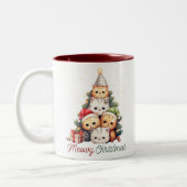 Cute Meowy kerstkatten Tweekleurige Koffiemok (Links)