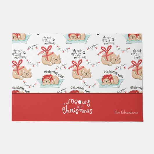 Cute Meowy Kerstmis Kat Pattern Deurmat (Voorkant)