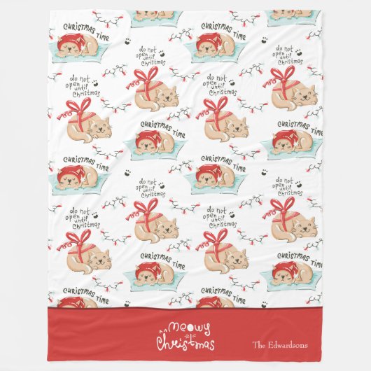 Cute Meowy Kerstmis Kat Pattern Fleece Deken (Voorkant)