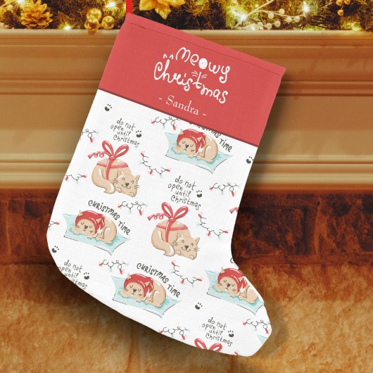 Cute Meowy Kerstmis Kat Pattern Kleine Kerstsok