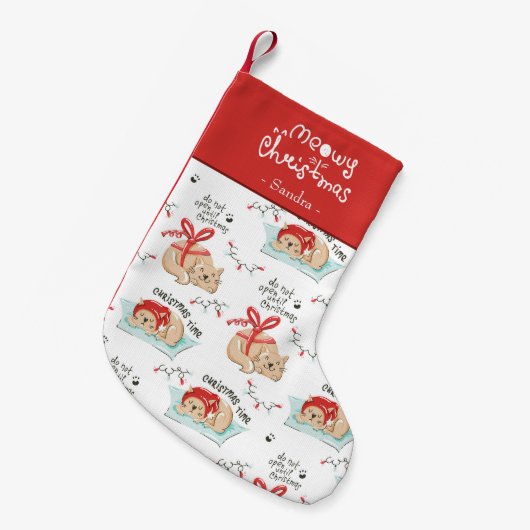 Cute Meowy Kerstmis Kat Pattern Kleine Kerstsok (Voorkant (Hangend))