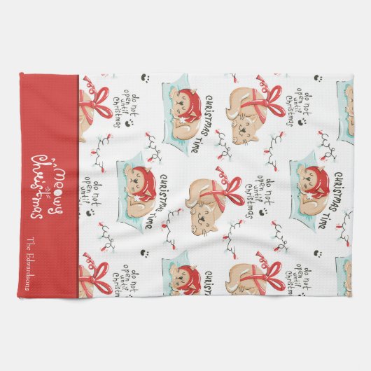 Cute Meowy Kerstmis Kat Pattern Theedoek (Horizontaal)