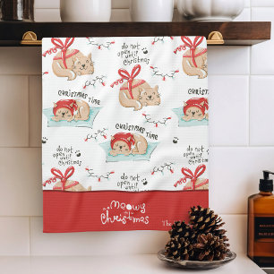 Cute Meowy Kerstmis Kat Pattern Theedoek