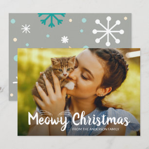 Cute Meowy Kerstmis Pet Cat Foto Feestdagenkaart