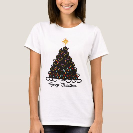 Cute Meowy Kerstmis T-Shirt (Voorkant)