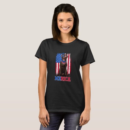 Cute Merica Chocolate Lab & Usa Vlag Zonnebrillen  T-shirt (Voorkant volledig)