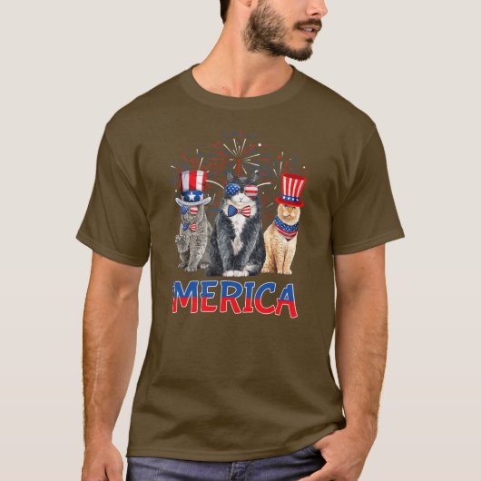 Cute Merica oom Sam Cat American USA Vlag vierde T-shirt (Voorkant)