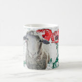 Cute Merino Sheep Animal Red Poppy Flowers Koffiemok (Center)