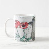 Cute Merino Sheep Animal Red Poppy Flowers Koffiemok (Links)