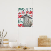 Cute Merino Sheep Animal Red Poppy Flowers Poster (Keuken)