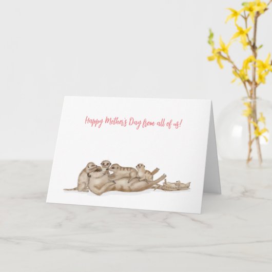 Cute merkats Moederdag kaart voor grote familie (Gele Bloem)